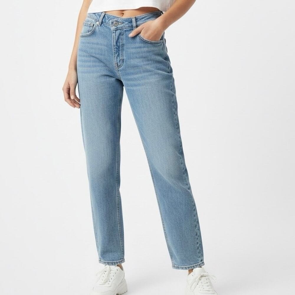 Abercrombie & Fitch The Dad High Rise Solid Jeans Blue Crossover Waist Size 26/2
